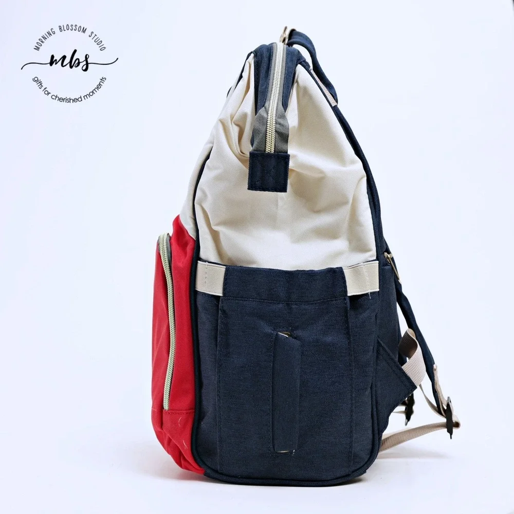 NWOT Naibei Multi-Function Colorblock Diaper Bag Backpack Red Navy Cream